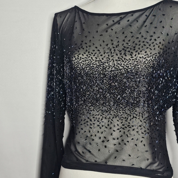 Sheer Beaded Cropped Long Sleeve - Picture 2 of 5